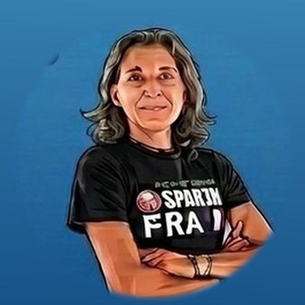 Myriam Guillot, three-time world champion, in her Spartan France race shirt — illustrated portrait